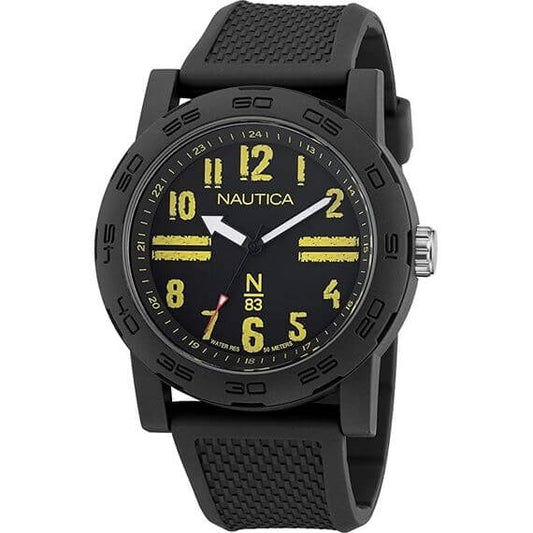 NAUTICA Mod. NAPATS303 Gent Quartz Analog Watch, 44mm Mineral Dial, Water Resistant 5 ATM, Black Bracelet