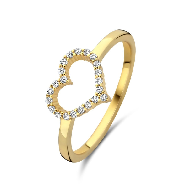 Elegant gold ring with a heart design, showcasing sparkling stones. NEW BLING Mod. 9NB-1447-54 from the New Bling Jewelry collection.