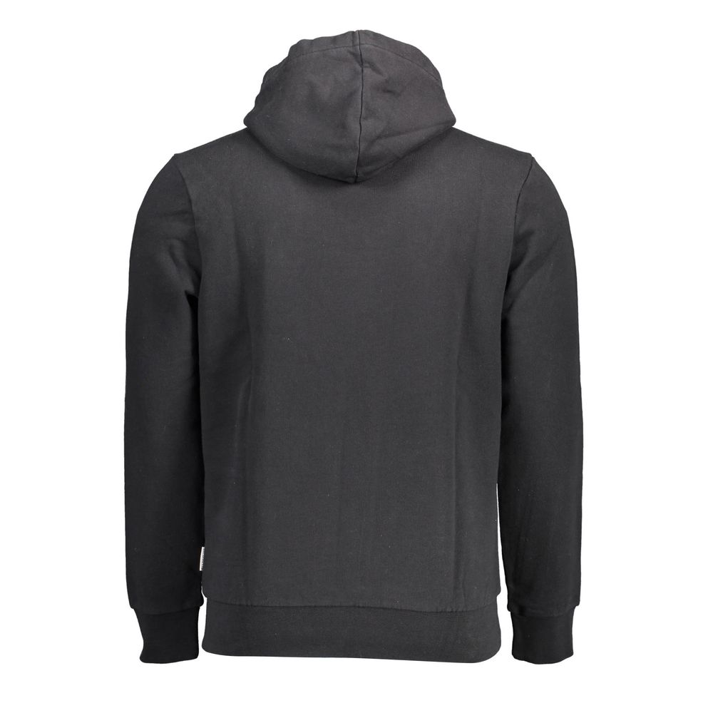 Back view of Napapijri Black Cotton Men Hoodie showcasing sleek design and comfort.