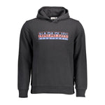 Napapijri Black Cotton Men Hoodie featuring iconic print and logo with long sleeves, perfect for modern urban style.