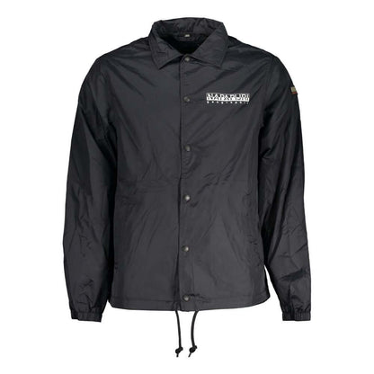 Napapijri Black Polyester Men Jacket with Logo and Waterproof Design