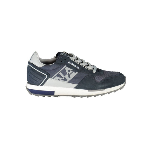 Napapijri Blue Leather Mens Sneaker with stylish contrast blue and gray design, perfect for trendsetters seeking bold footwear.