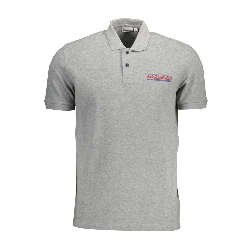 Napapijri Brown Cotton Men Polo Shirt in gray with logo detail, perfect for casual and smart-casual outfits
