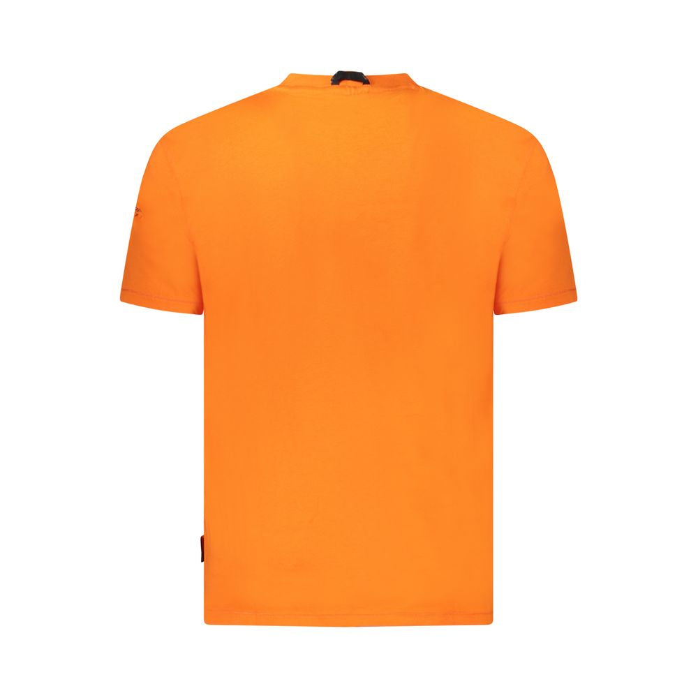 Napapijri Orange Cotton Men T-Shirt, back view, showcasing the bold orange hue on a short sleeve tee perfect for casual luxury fashion.