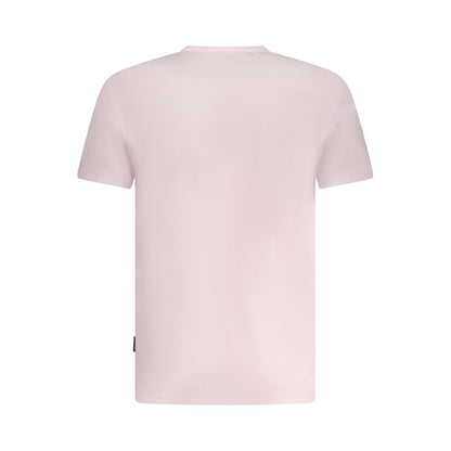 Back view of Napapijri Pink Cotton Men T-Shirt showcasing soft fabric and classic styling.