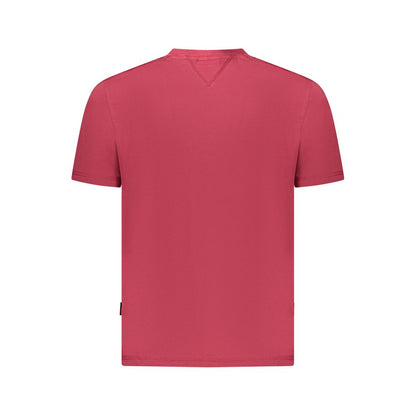Napapijri Red Cotton Men T-Shirt back view showcasing organic cotton material and relaxed fit design.