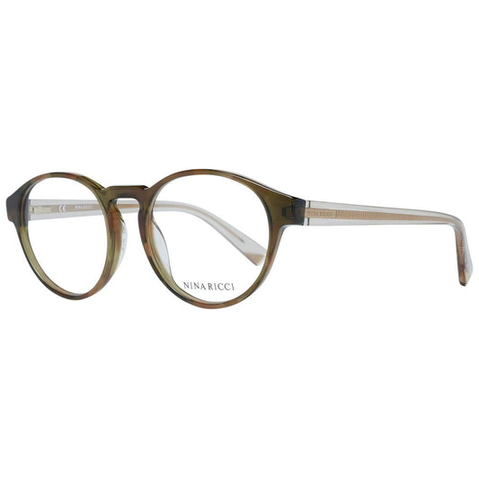Nina Ricci Green Women Glasses Frame, round full-rim plastic design, demo lenses, 49-19-140 size, spring hinge, branded case included.