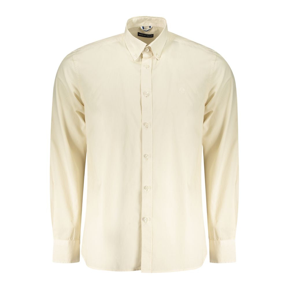 North Sails Beige Cotton Men Shirt with button-down collar and 2-button cuffs, showcasing timeless elegance and craftsmanship.