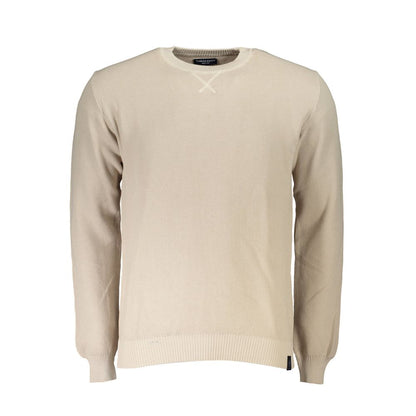 North Sails Beige Cotton Men Sweater with crew neck made from organic cotton, featuring contrasting details for eco-conscious fashion.