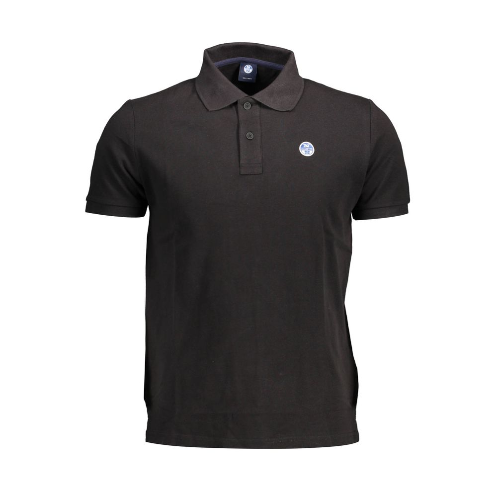 North Sails Black Cotton Men Polo Shirt with logo, short sleeves, two-button placket, crafted from premium cotton for casual luxury.