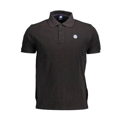 North Sails Black Cotton Men Polo Shirt with logo, short sleeves, two-button placket, crafted from premium cotton for casual luxury.