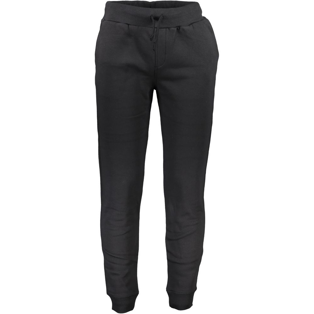 North Sails Black Cotton Pant with elastic waist, 3 pockets, ankle cuffs, and logo made of recycled fibers.