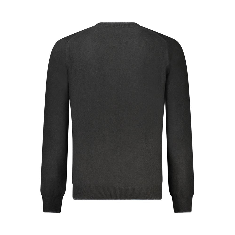North Sails Black Wool Men Sweater with cashmere, crew neck, contrasting details, and embroidered logo, back view.