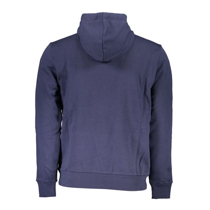 Back view of North Sails Blue Cotton Men Sweater with Hood highlighting the hood design and vibrant blue color.