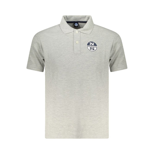 North Sails Gray Cotton Men Polo Shirt with logo, short sleeves, and two-button placket for casual sophistication.