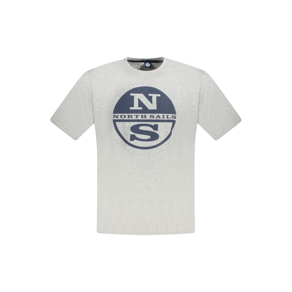Alt Tag: North Sails Gray Cotton Men T-Shirt with logo print, short sleeves, and crew neck for stylish comfort, embodying maritime spirit.