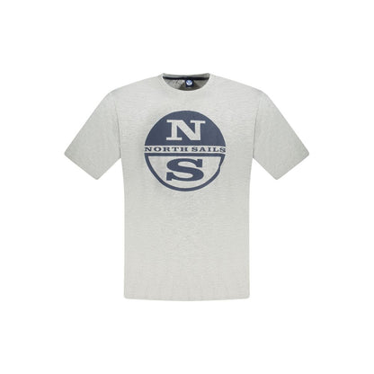 Alt Tag: North Sails Gray Cotton Men T-Shirt with logo print, short sleeves, and crew neck for stylish comfort, embodying maritime spirit.