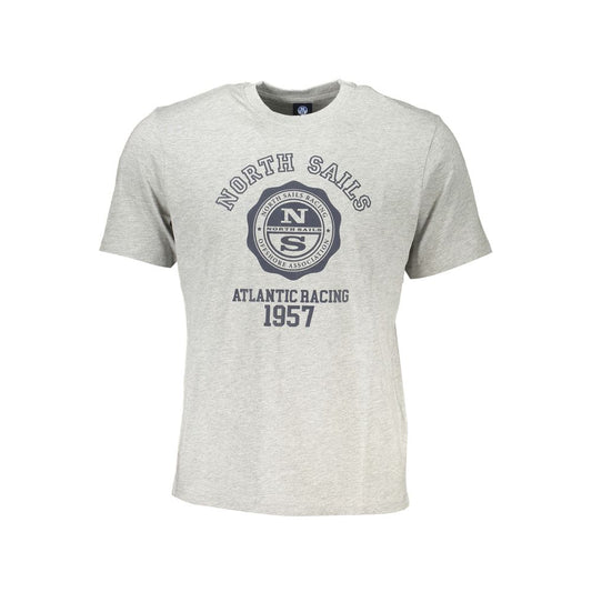 North Sails Gray Cotton T-Shirt with crew neck, short sleeves, and logo print on front.