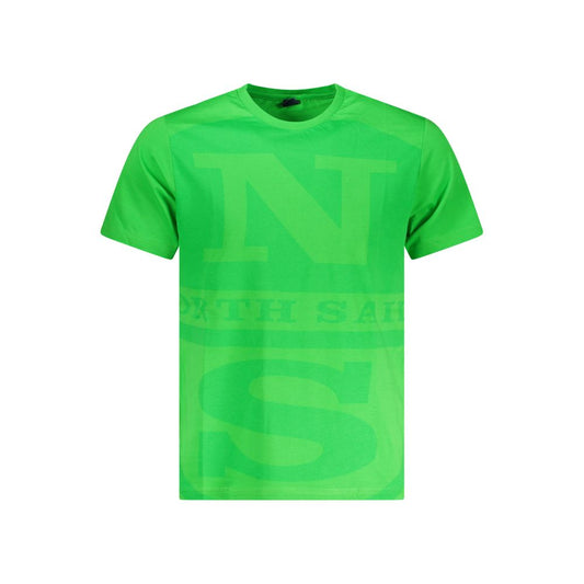 North Sails Green Cotton Men T-Shirt with bold logo print, short sleeves, and crew neck, offering comfort and trendy style for adventure seekers.