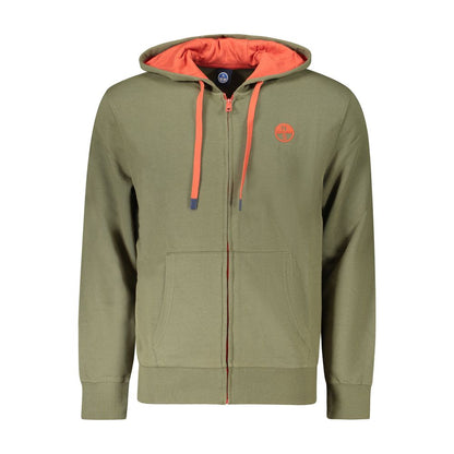 North Sails Green Cotton Men's Hooded Sweater with zip and logo