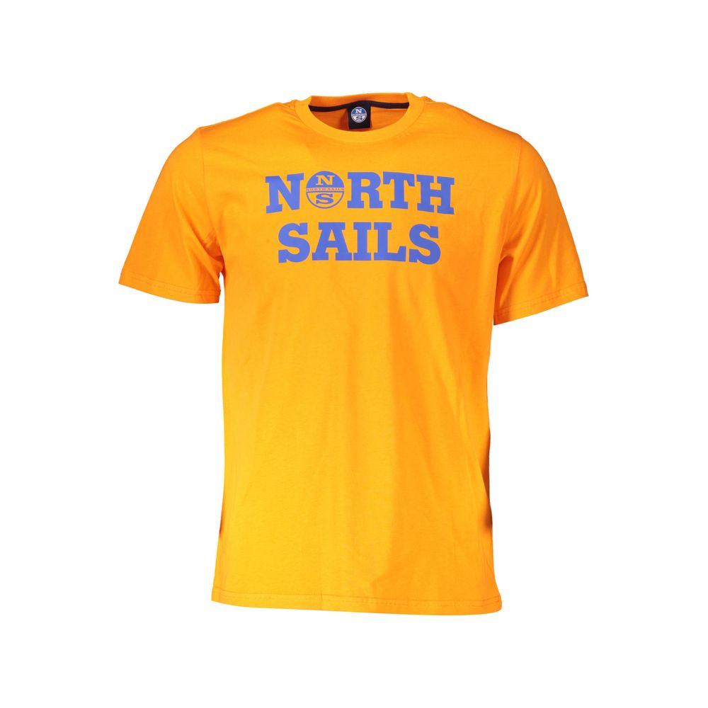 North Sails Orange Cotton Men T-Shirt with crew neck and North Sails logo, short sleeves, vibrant design for style and comfort.