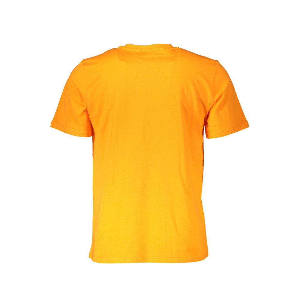 Back view of North Sails Orange Cotton Men T-Shirt with short sleeves and crew neck, showcasing the vibrant color and premium fabric.