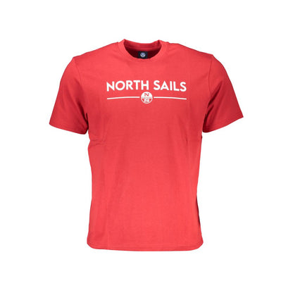 North Sails Red Cotton T-Shirt, short-sleeved crew neck with logo print, front view.