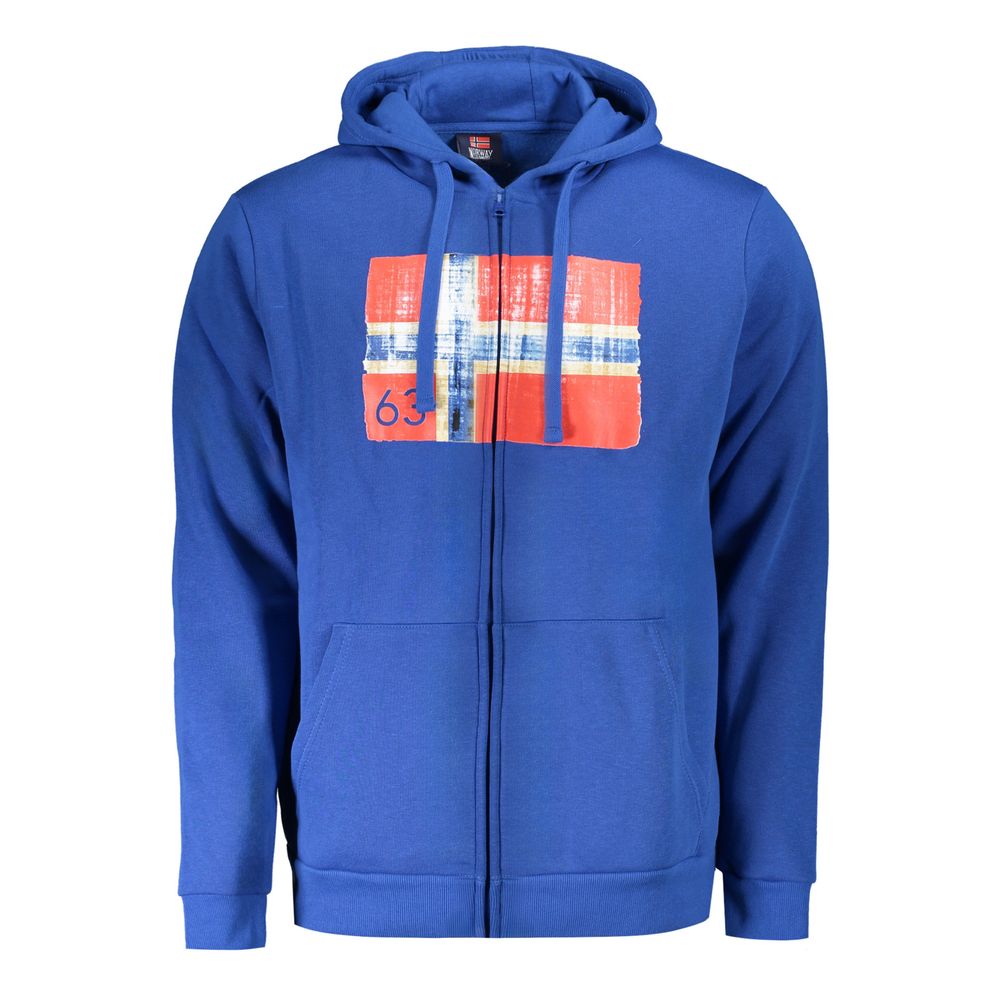 Norway 1963 Blue Cotton Men Sweater with Hood and Pockets - stylish hooded sweatshirt with iconic design and vibrant blue color.