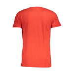 Back view of Norway 1963 Red Cotton Men T-Shirt showcasing sleek red design and crew neck style for contemporary fashion statement.