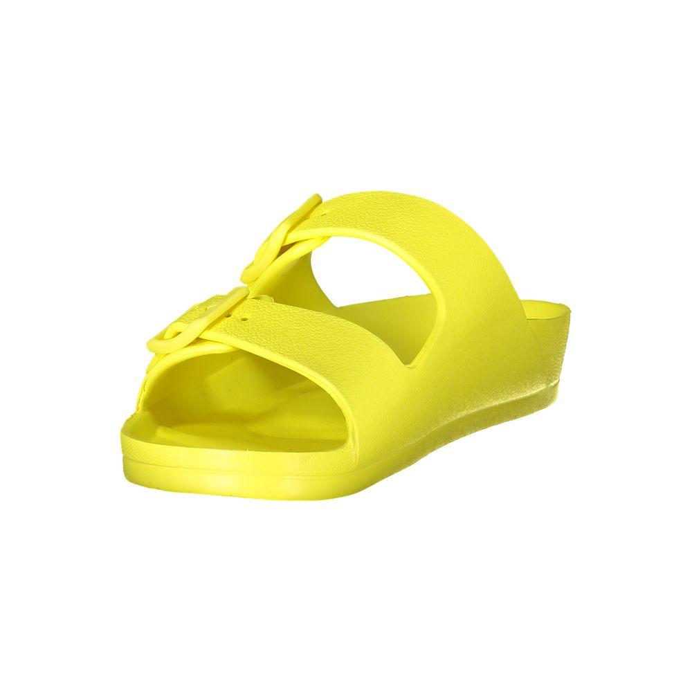 Norway 1963 Yellow Plastic Women Sandal with bold buckles, stylish and durable, perfect for retro-modern flair.