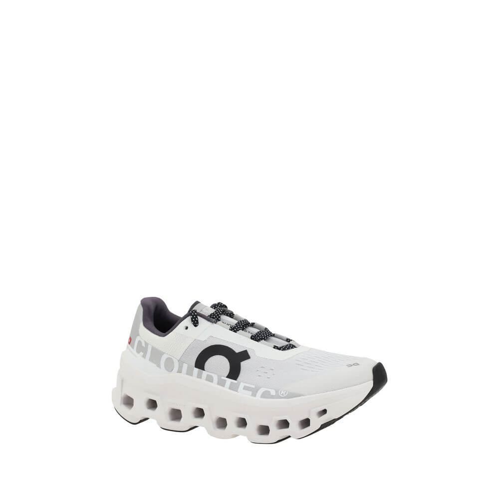 ON White Polyester Athletic Sneakers with reinforced sole and lace-up closure, showcasing brand logo on the side for dynamic design.