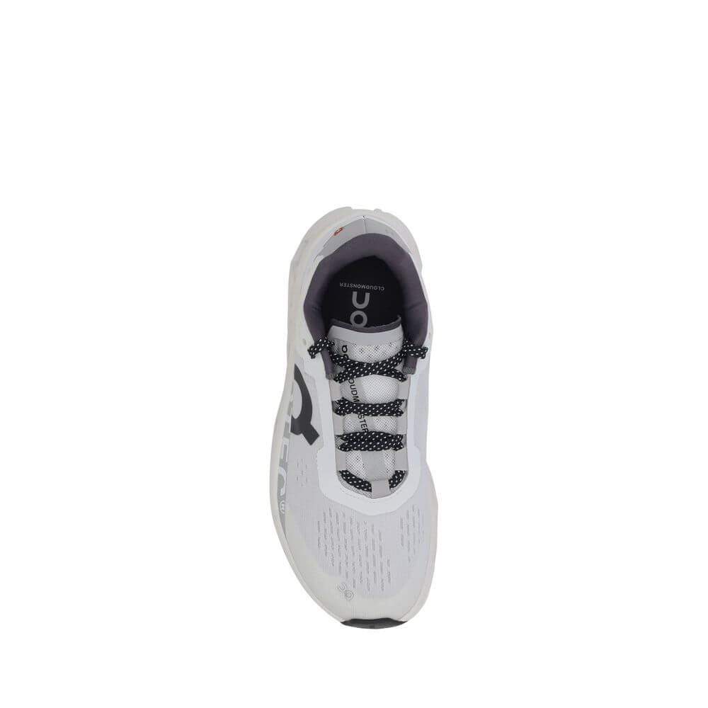 ON White Polyester Athletic Sneakers with lace-up closure and logo on side, featuring a modern reinforced sole for excellent support.
