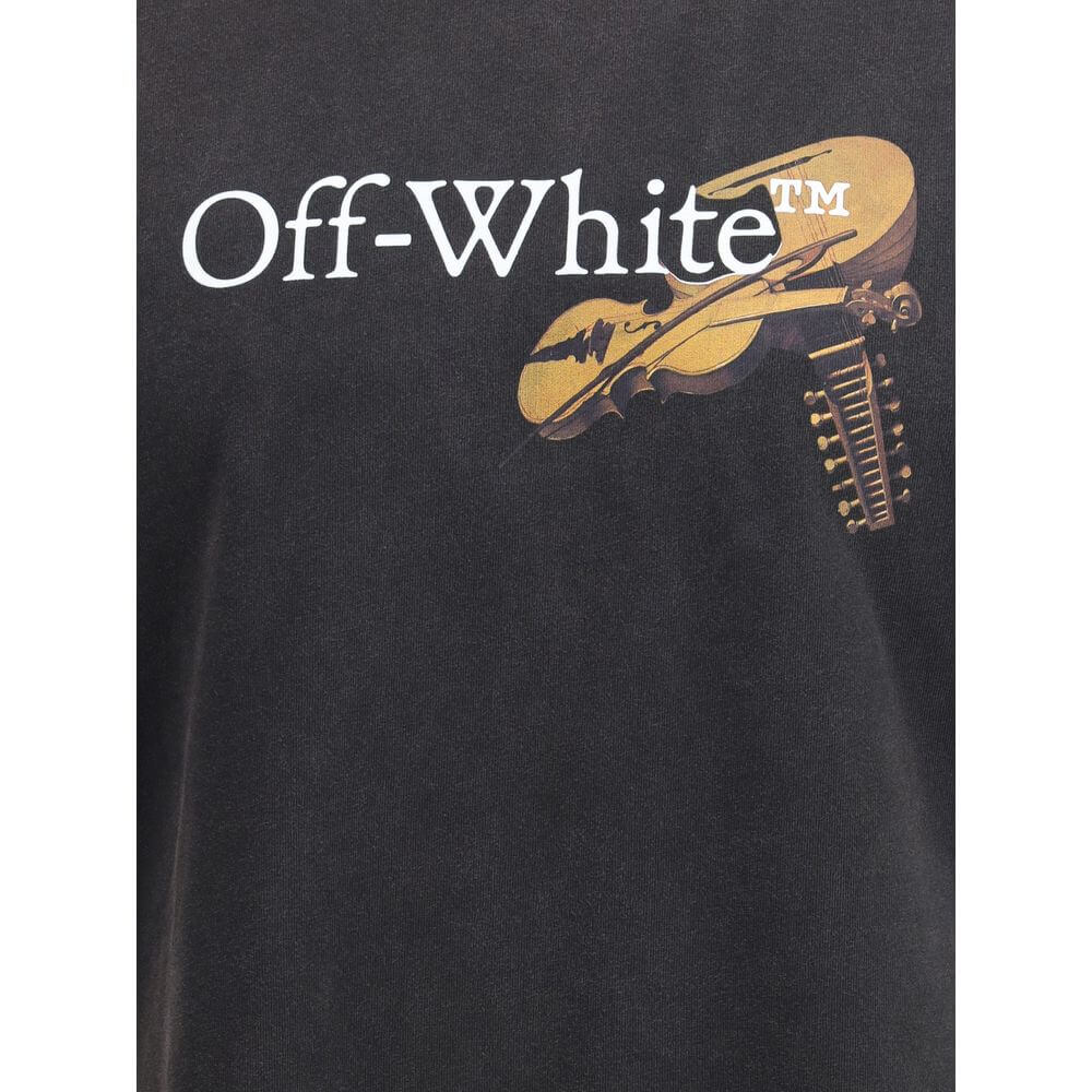 Off-White Black Cotton Clothing featuring a bold logo print and graphic violin design on the front of a slim-fit T-shirt.
