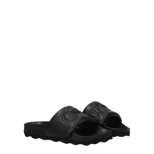 Off-White Black Leather Slippers Sandals OF-8547387080969-EU35/US5