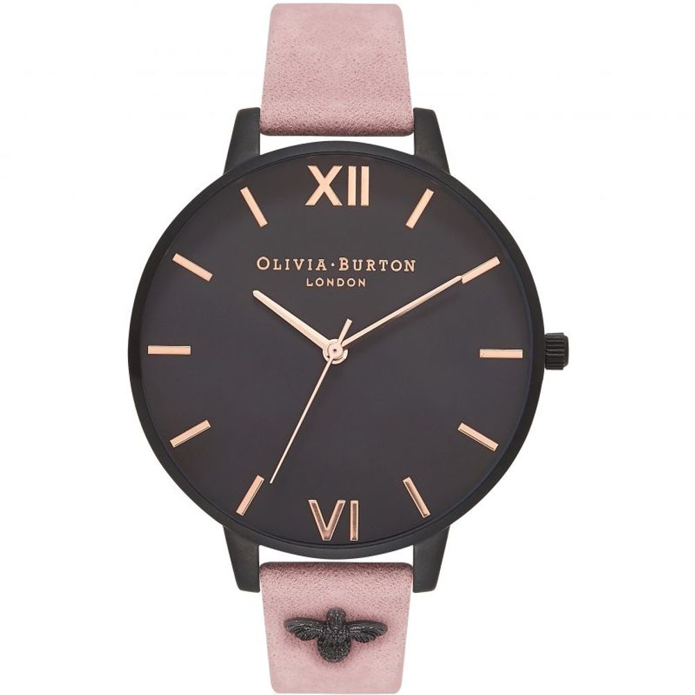 Olivia Burton Multicolor Artificial Leather Dress Watch with black dial, pink synthetic leather strap, and stainless steel case.