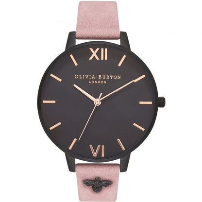 Olivia Burton Multicolor Artificial Leather Dress Watch with black dial, pink synthetic leather strap, and stainless steel case.