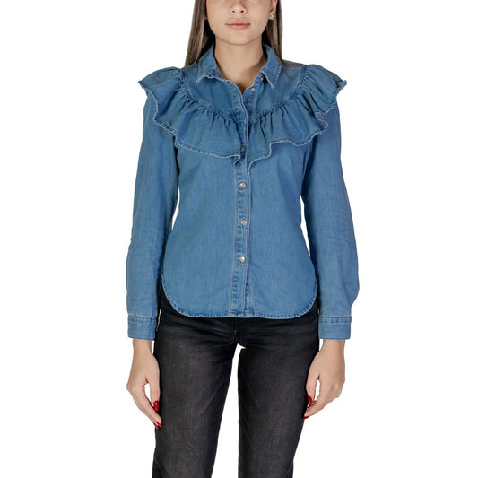 Women's Only Blue Cotton Shirt, long sleeve, 100% cotton, for casual and stylish wear.