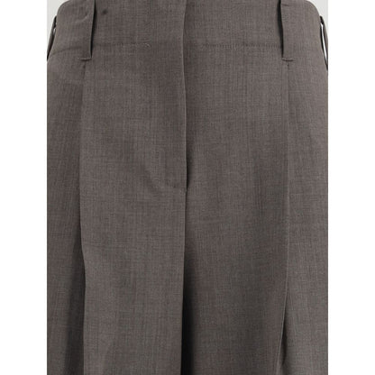 P.A.R.O.S.H. Gray Elastane Dress Pants featuring wide-leg design, elasticized waistband, and front zipper closure.