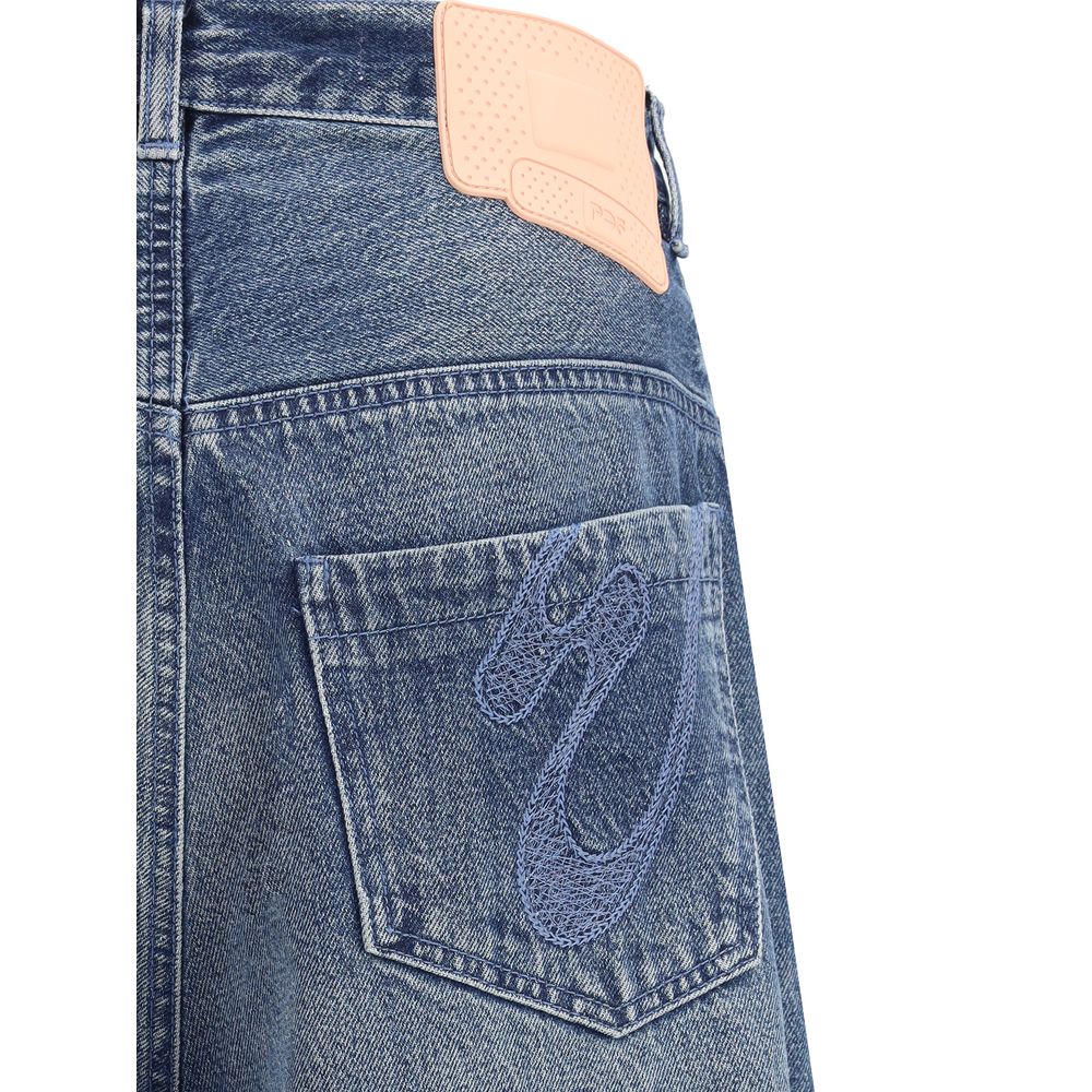 "PDF Channel Blue Cotton Relaxed Fit Jeans with logo patch and five-pocket design"