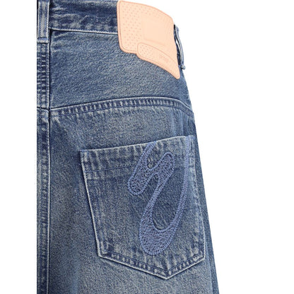 "PDF Channel Blue Cotton Relaxed Fit Jeans with logo patch and five-pocket design"