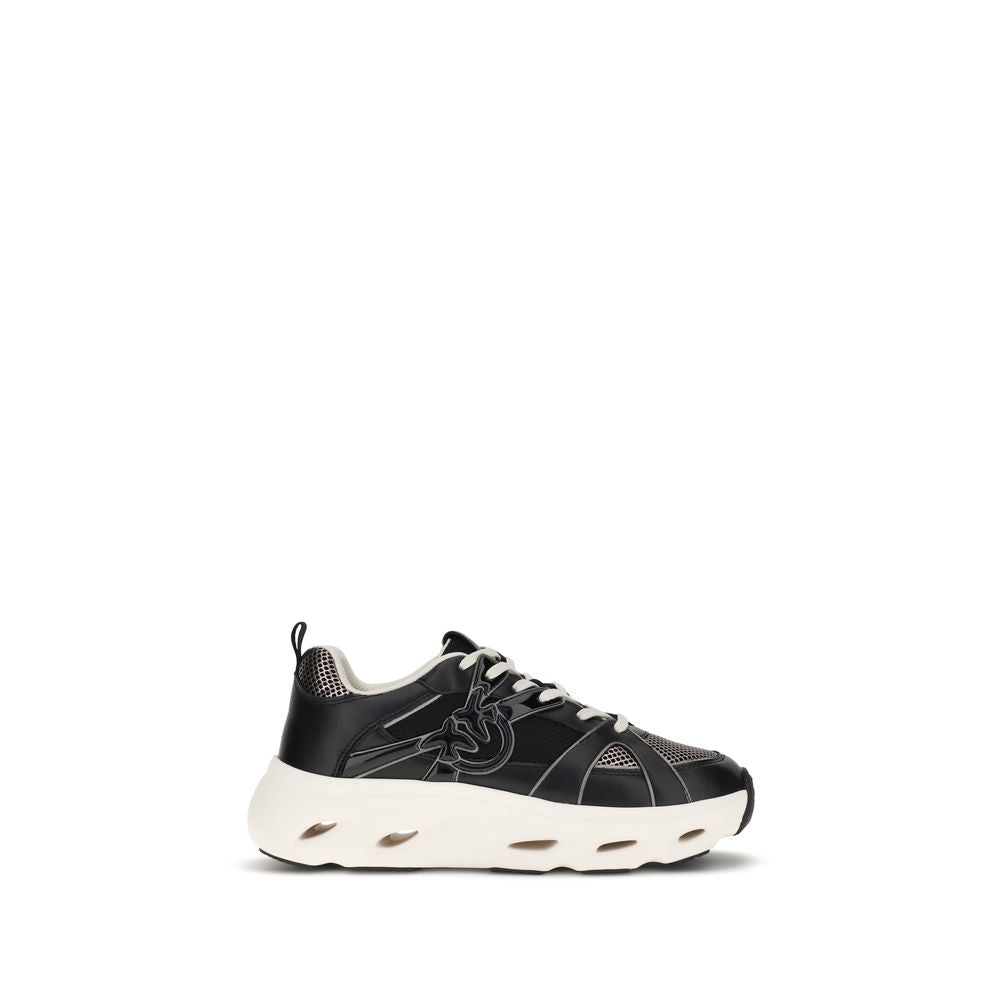 PINKO Black Calf Leather Bos Taurus Chunky Sneakers
