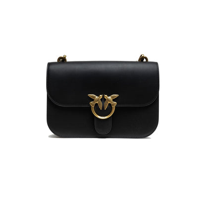 PINKO Black Leather Love Bell Classic Shoulder Bag with iconic Love Birds buckle and suede interior lining.
