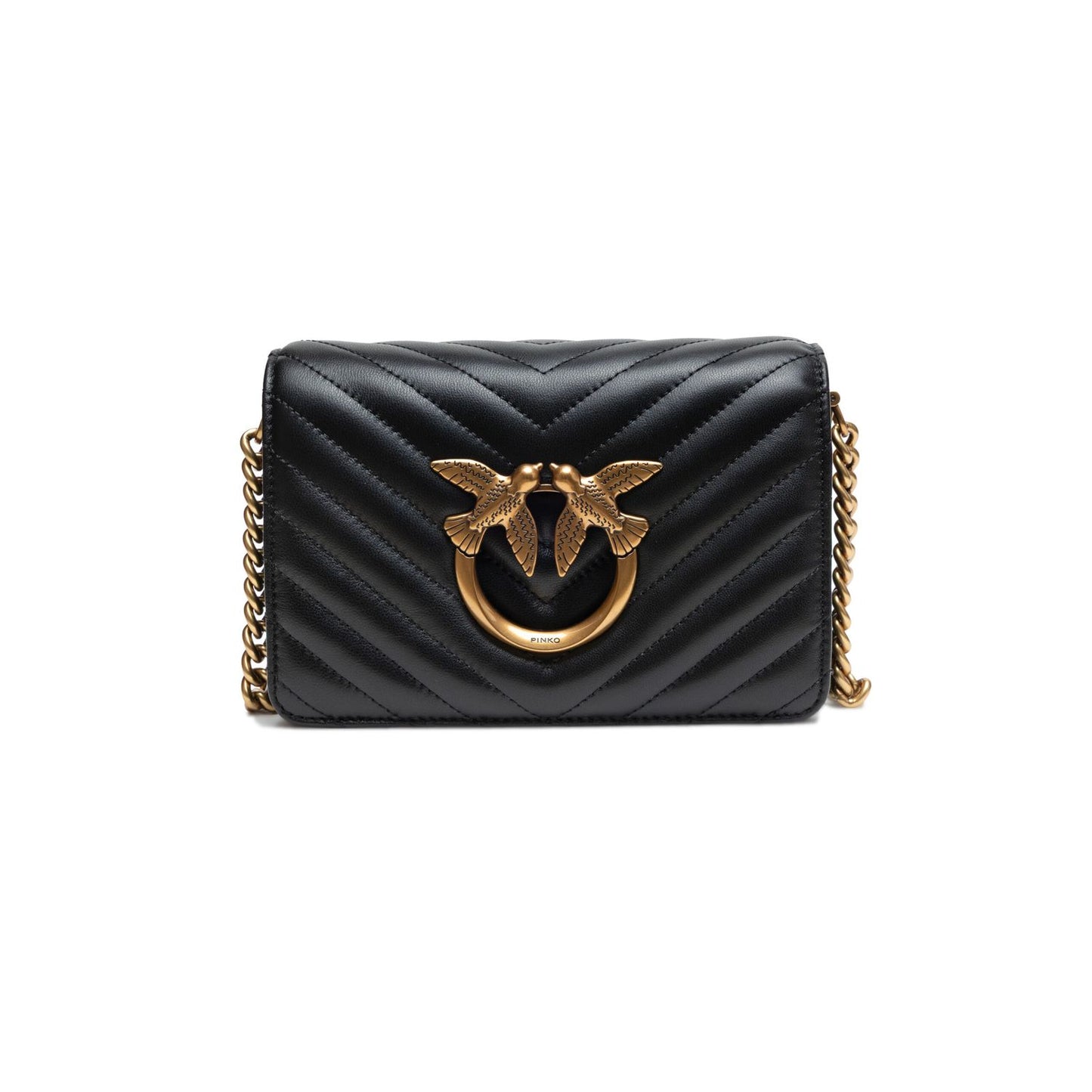 PINKO Black Leather Love Click Mini Shoulder Bag