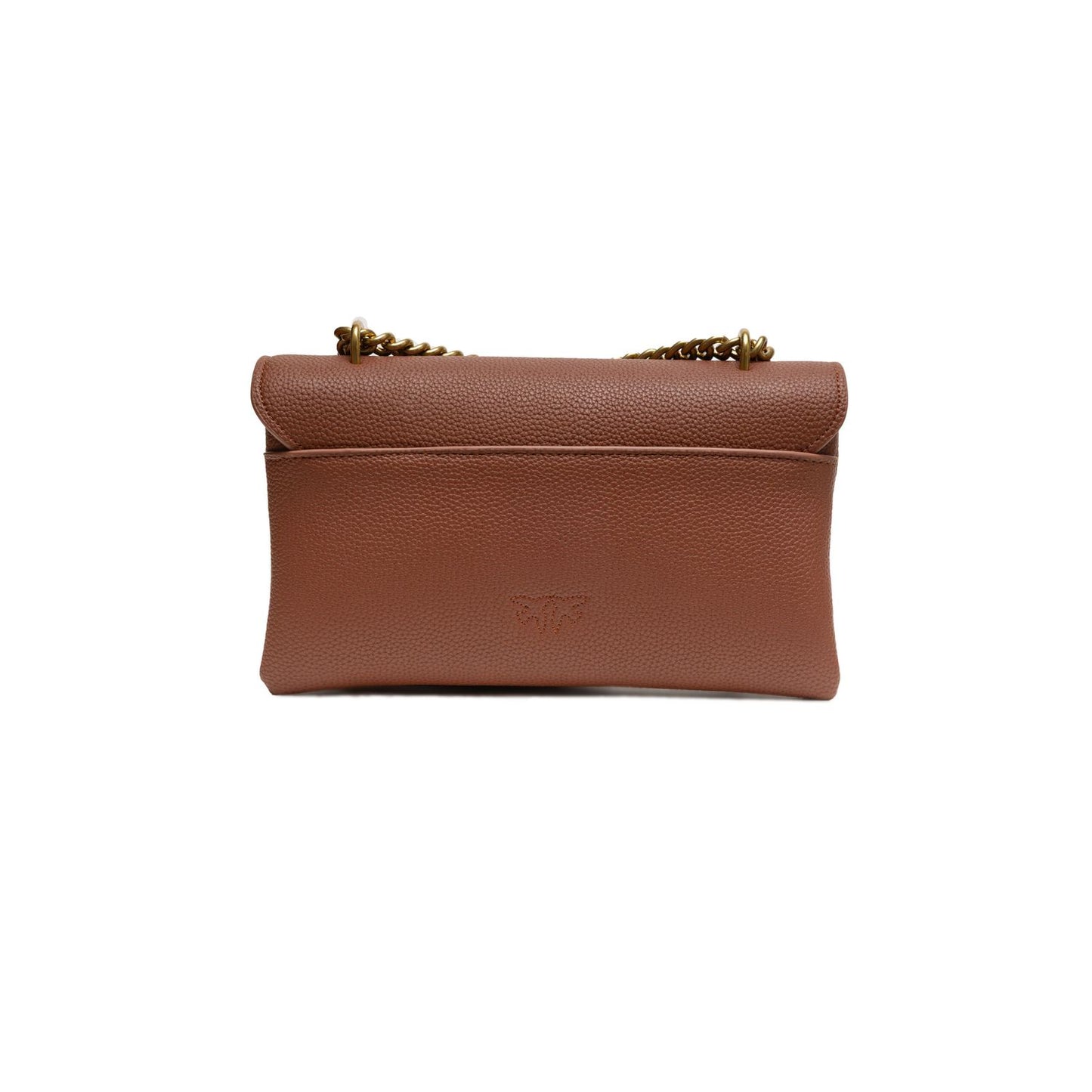 PINKO Brown Leather Love Boucle Riga Shoulder Bag featuring a soft silhouette and sliding chain strap, back view with flap detail.