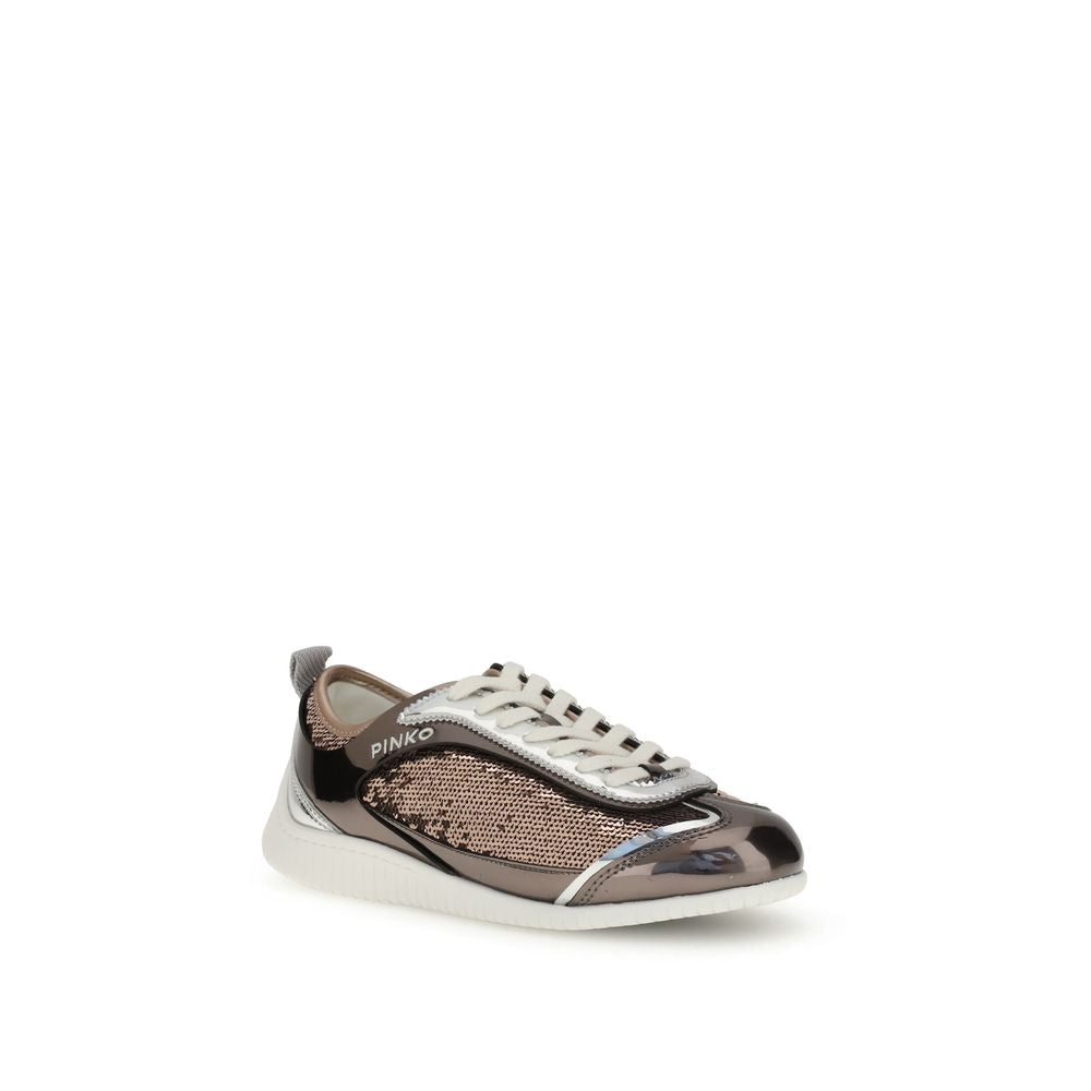 PINKO Multicolor Polyamide Low Top Sneakers with sequined finish, side logo, and embossed Loving Birds detail on back.