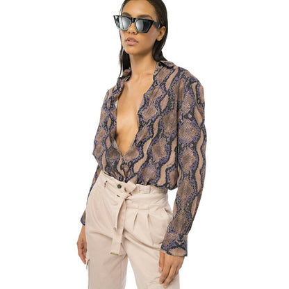 PINKO Multicolor Viscose Shirt featuring snake print, button closure, and classic collar worn by model.