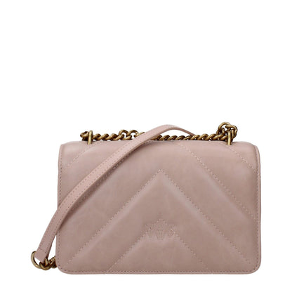 PINKO Pink Leather Crossbody Bag with vintage and aged effect, front logo, and adjustable shoulder strap, mini size with hook closure.