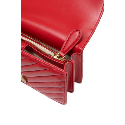 Interior view of PINKO Red Leather Love One Mini Shoulder Bag showing suede-effect lining and central zip compartment