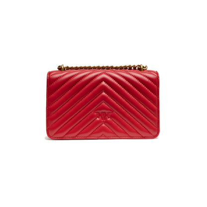 PINKO Red Leather Love One Mini Shoulder Bag with chevron design and chain strap
