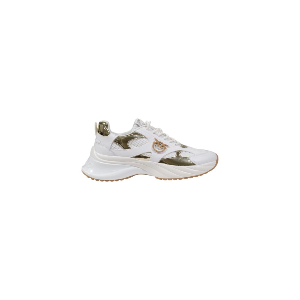PINKO White Leather Chunky Sneakers with mesh inserts and mirror-effect details, featuring a thick sculpted sole for comfort and style.